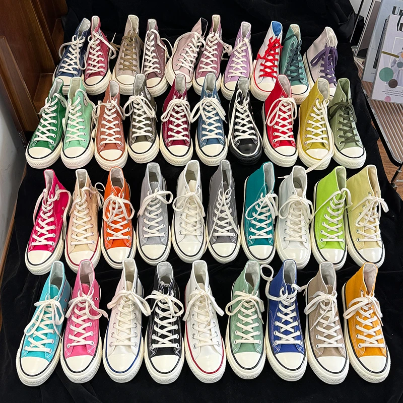 经典纯色高帮男女同款情侣时尚潮流韩版211百搭款休闲系带帆布鞋