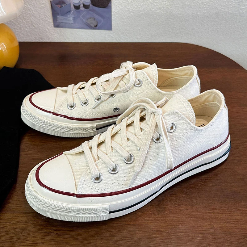 米色低帮男女同款情侣时尚1601青春潮流百搭学院复古款休闲帆布鞋