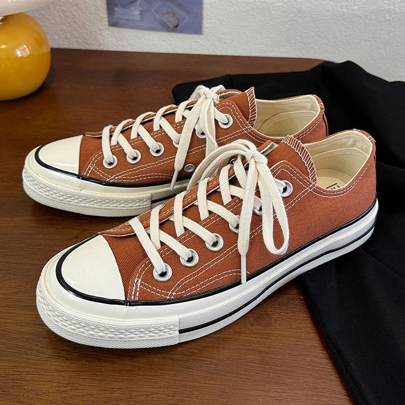 焦糖色低帮男女同款情侣时尚青春1601潮流百搭复古休闲学院帆布鞋