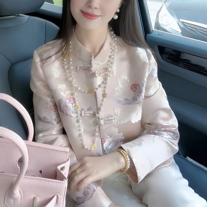 2025潮牌春夏外套女旗袍唐装复古盘扣上衣新款新中式国风缎面短款