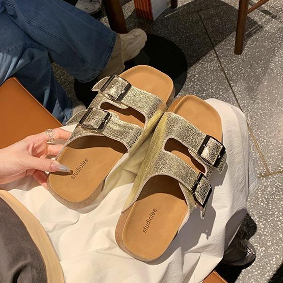 2024夏季网红时尚百搭外穿厚底平底insol软底小众女鞋凉鞋