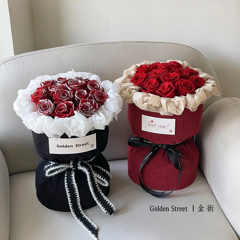 花恋 丝绒小香风布条纹包花布网红花束包装材料圆形花束包装纸