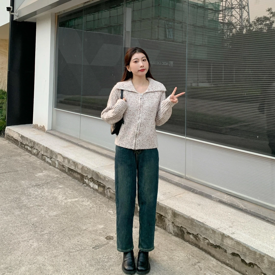 心蓝家加厚绒老爹裤哈伦裤小个子裤子九分萝卜裤穿搭女显高牛仔裤