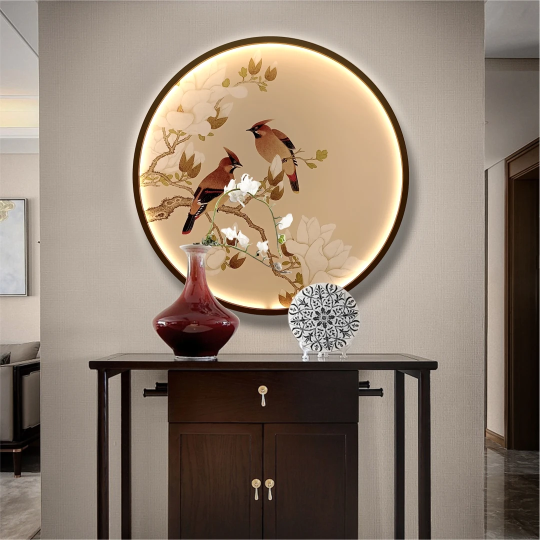 金玉满堂丝绢灯屏玄关挂画茶室办公室透光画拼接尺寸金色黑色