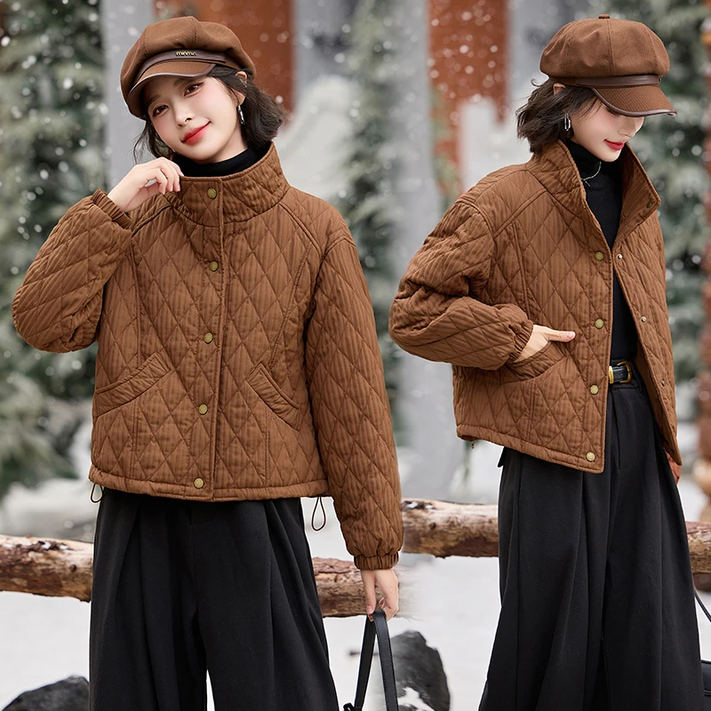新时尚加厚棉衣女短款气质显瘦2025冬季新款洋气棉服外套立领潮