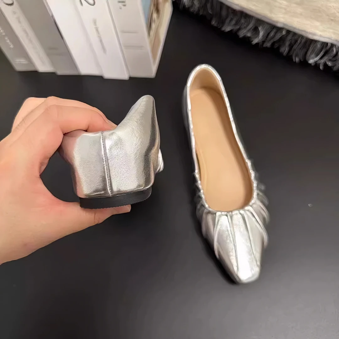 5CM内增高单鞋褶皱浅口奶奶鞋一脚蹬平底鞋女休闲高跟鞋玛丽珍鞋