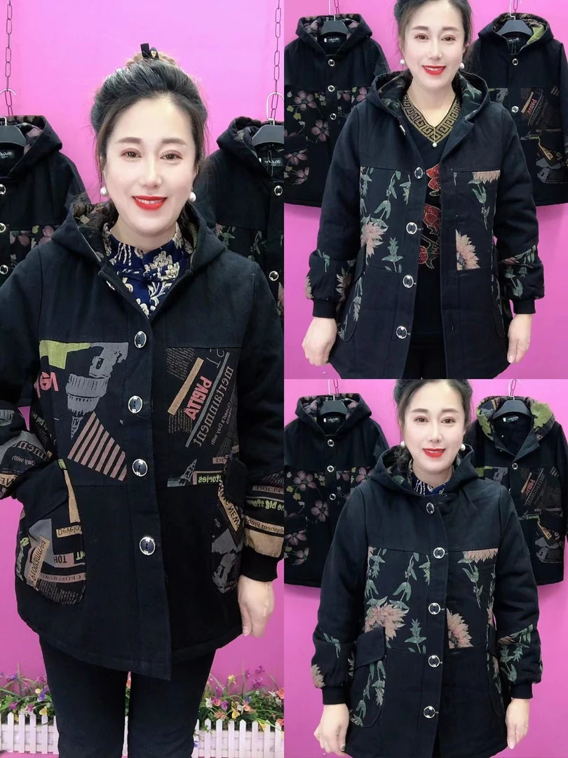 赵-加厚牛仔棉连帽外套