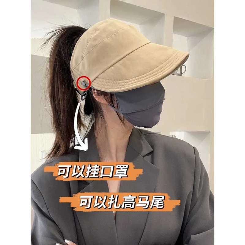 可扎马尾帽子女夏季新款遮阳防晒帽显脸小鸭舌渔夫帽时尚百搭2023