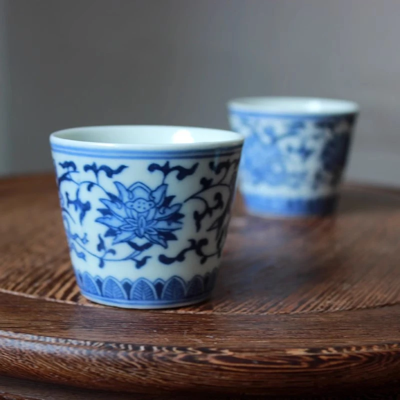 山水杯陶瓷茶杯主人杯青花缠枝纹单杯小茶杯双鱼杯凤凰品茗杯花纹
