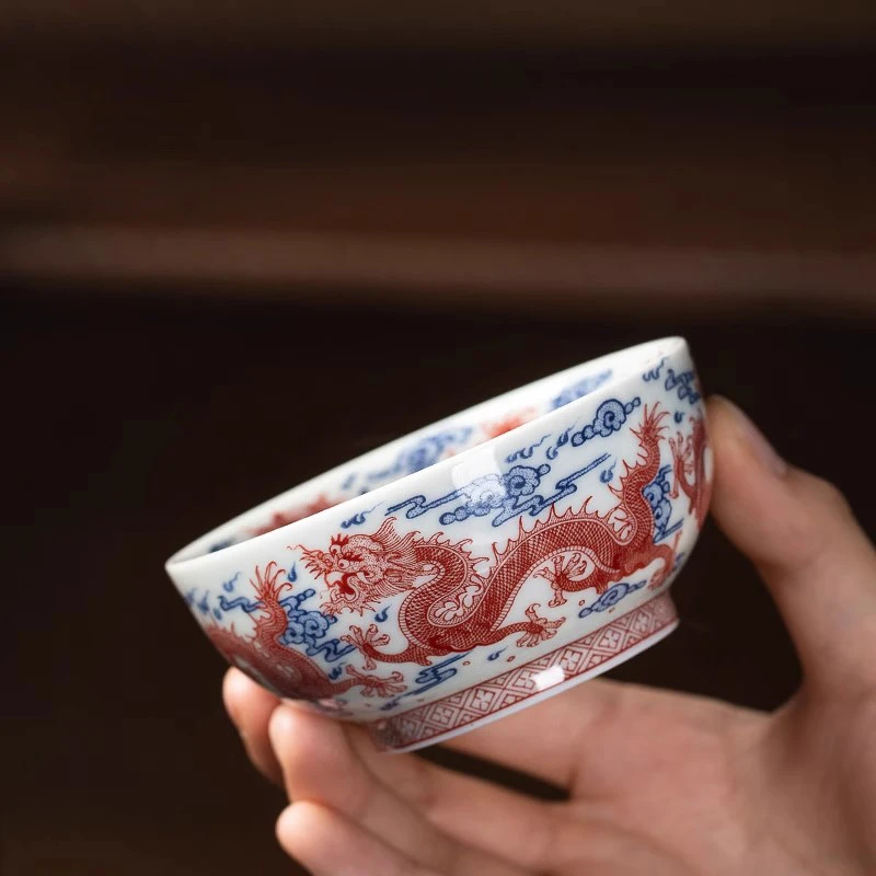 景德镇高档主人杯九龙圆融杯高端主人茶杯陶瓷单杯九龙杯普洱杯