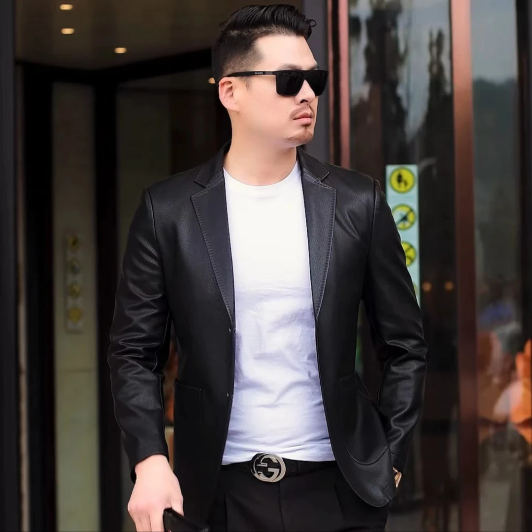 ZM2330 新款男士皮西服春秋休闲商务时尚西装外套修身牛皮春季