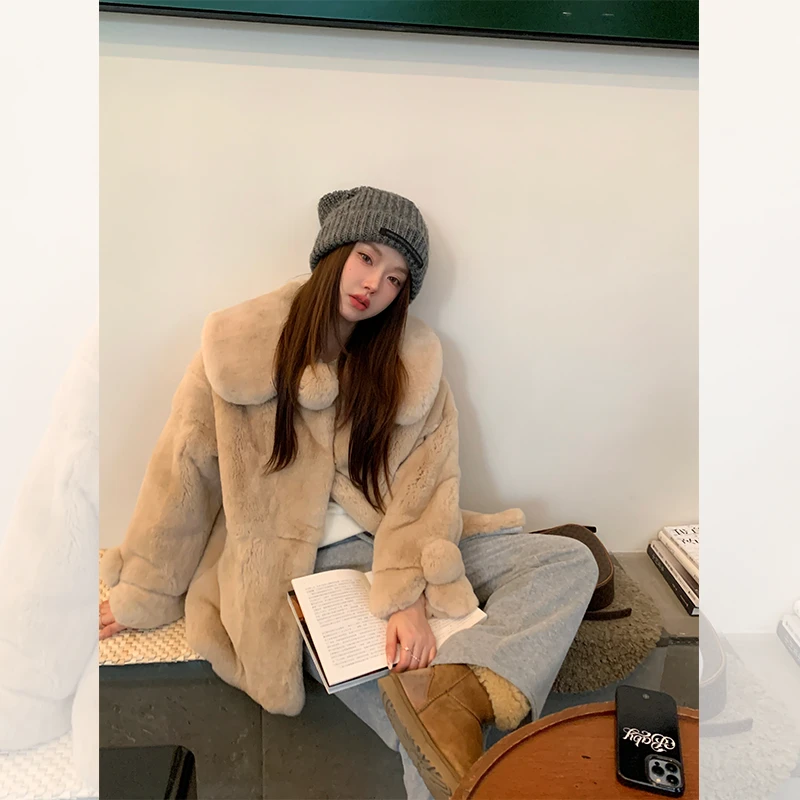 DEARHUA小花家『软软兔』进口獭兔毛外套女皮草年轻新款毛毛大衣