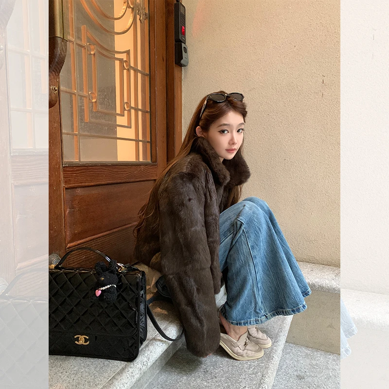 DEARHUA小花家『奶姐兔』老钱风进口草兔皮草短款高级感毛毛外套