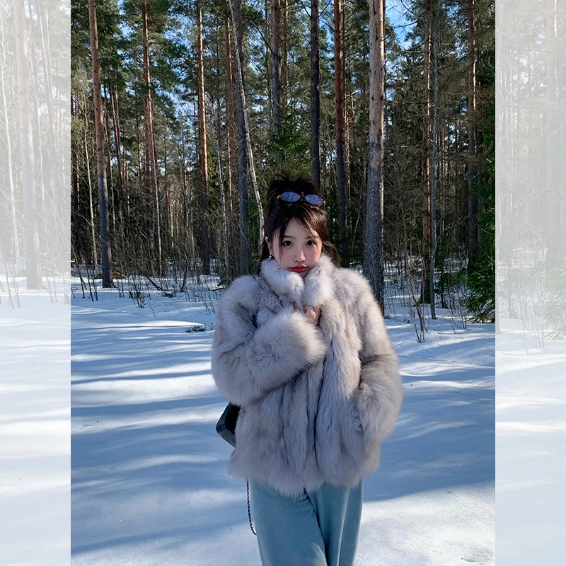 DEARHUA小花家『Saga千金』进口整皮狐狸毛立领皮草外套女25年新+