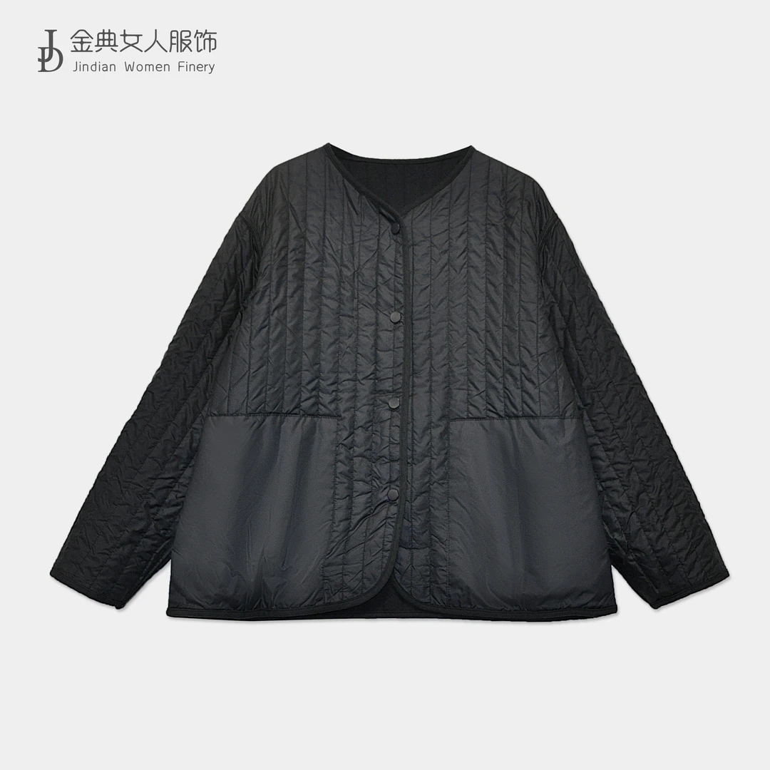 秋冬时尚复古拼接款单排扣两面穿棉服  中年妈妈休闲百搭外套1729