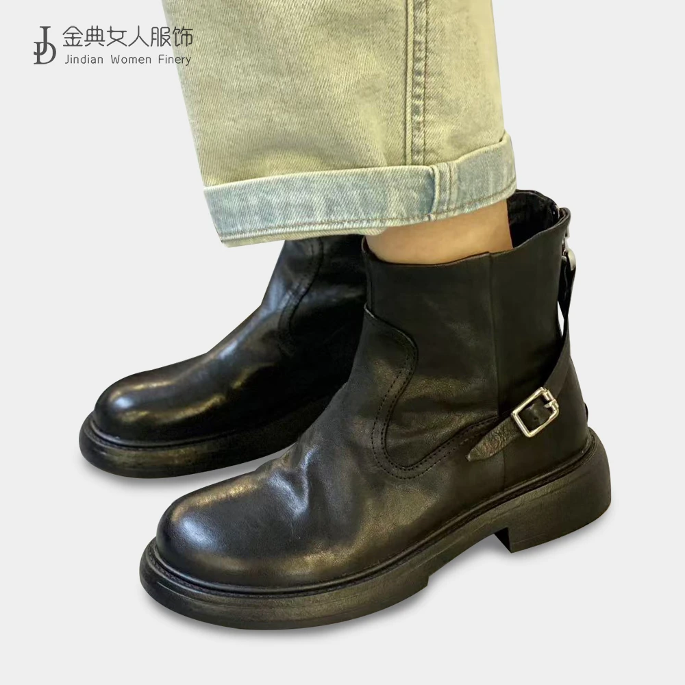 设计感英伦风加绒后拉链马丁靴   中年妈妈休闲圆头百搭女靴9-1JR