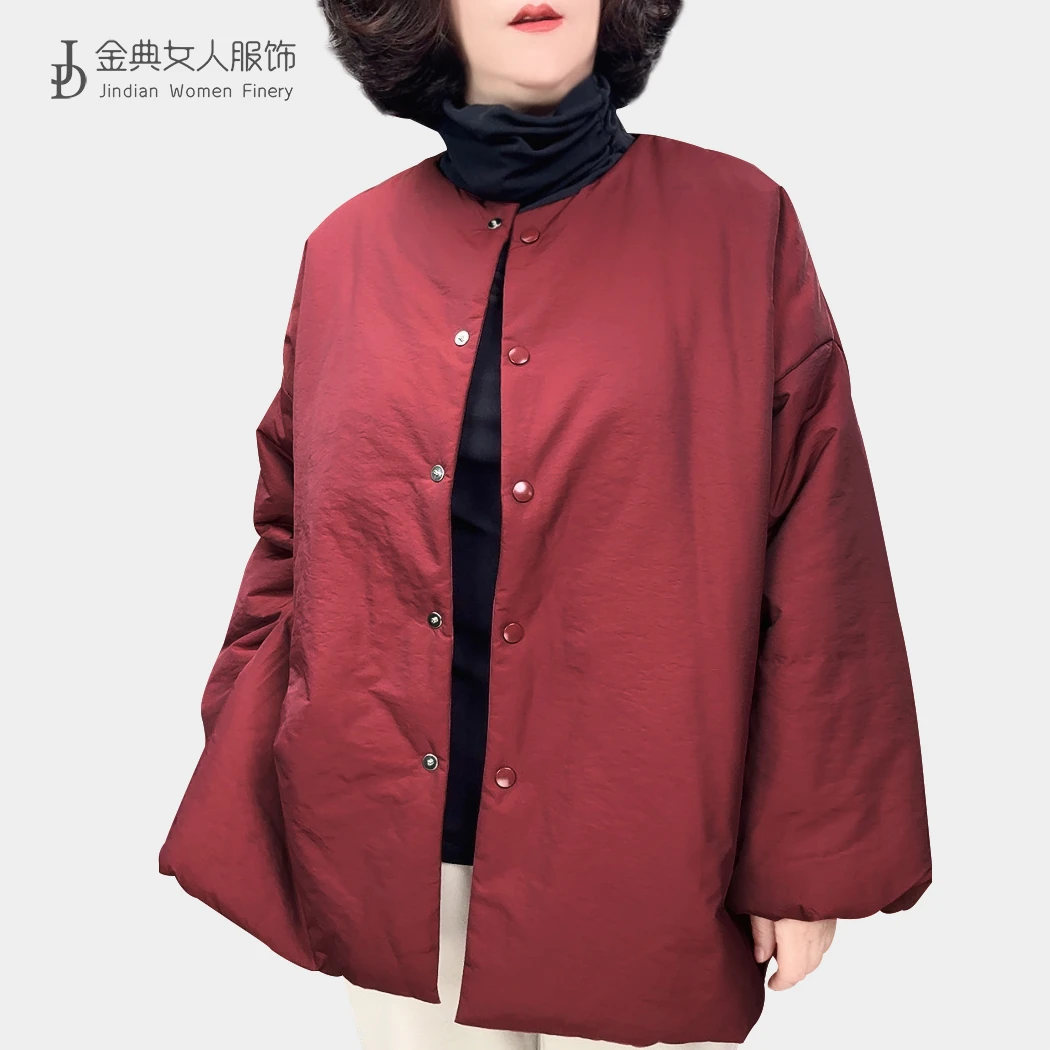 设计感圆领单排扣休闲棉服    中年妈妈百搭时尚显瘦纯色外套3491