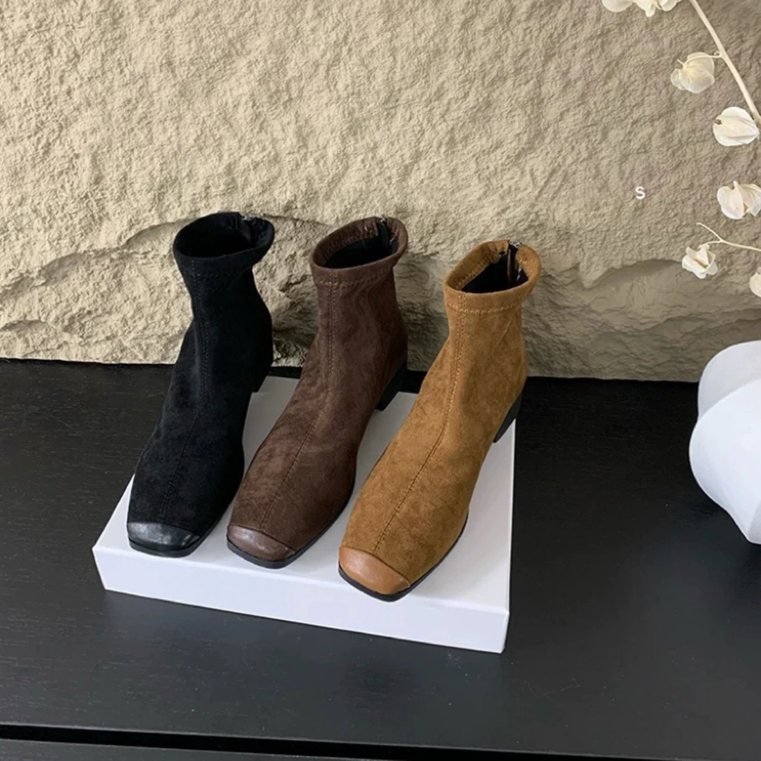 韩版复古马丁靴女单靴2024新款秋冬时尚洋气韩系瘦瘦靴粗跟短靴子