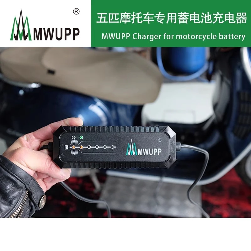 五匹摩托车铅酸专用蓄电池电瓶充电器12V机车踏板维护保养防亏电