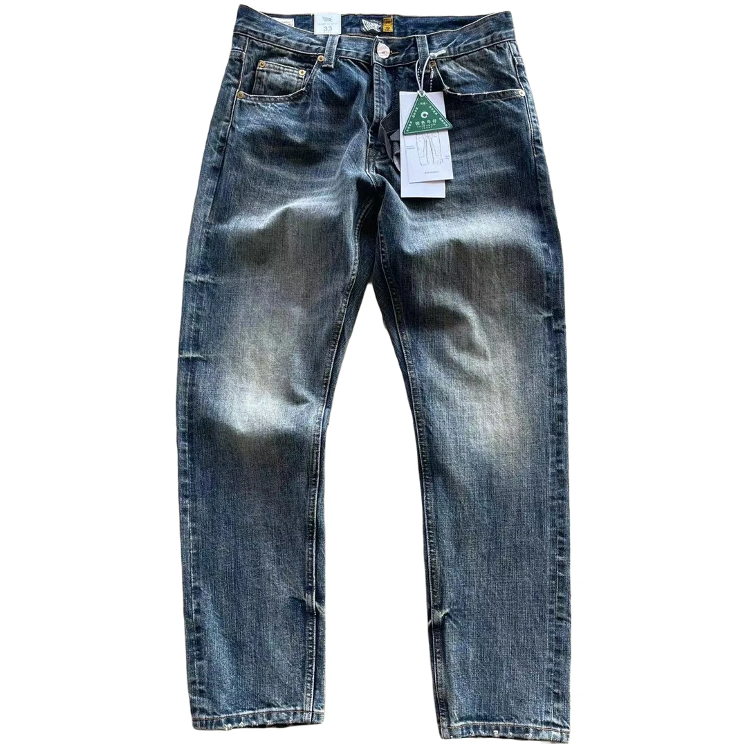 简约耐看 14盎司赤耳面料 微修身男士牛仔直筒裤 水洗蓝色舒适039