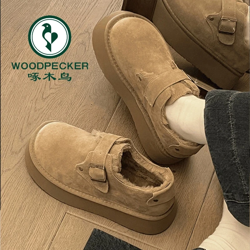 啄木鸟厚底勃肯鞋雪地靴冬季加绒加厚女鞋2025新款毛毛鞋保暖棉鞋