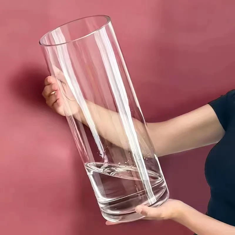 高档摆件生活插花圆筒花瓶透明玻璃花瓶马醉木水养宽口富贵竹D464