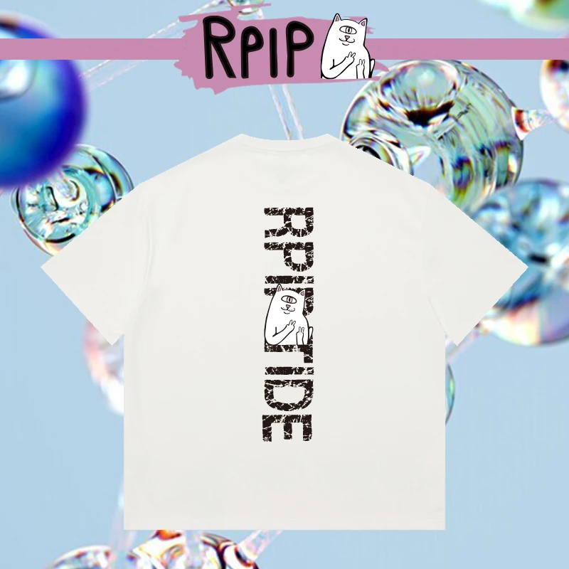 RPIP夏季短袖溅猫T恤男女潮上衣休闲印花圆领宽松情侣女舒适户外
