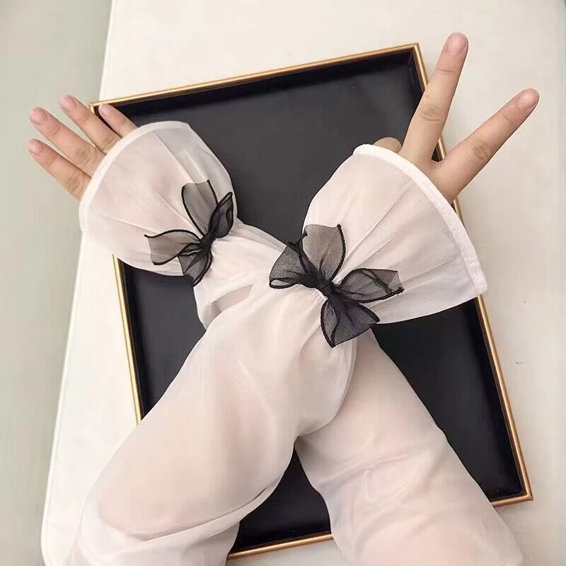 仙气防晒袖套蝴蝶结细闪钻石纱女高颜值泡泡袖手袖户外防紫外线