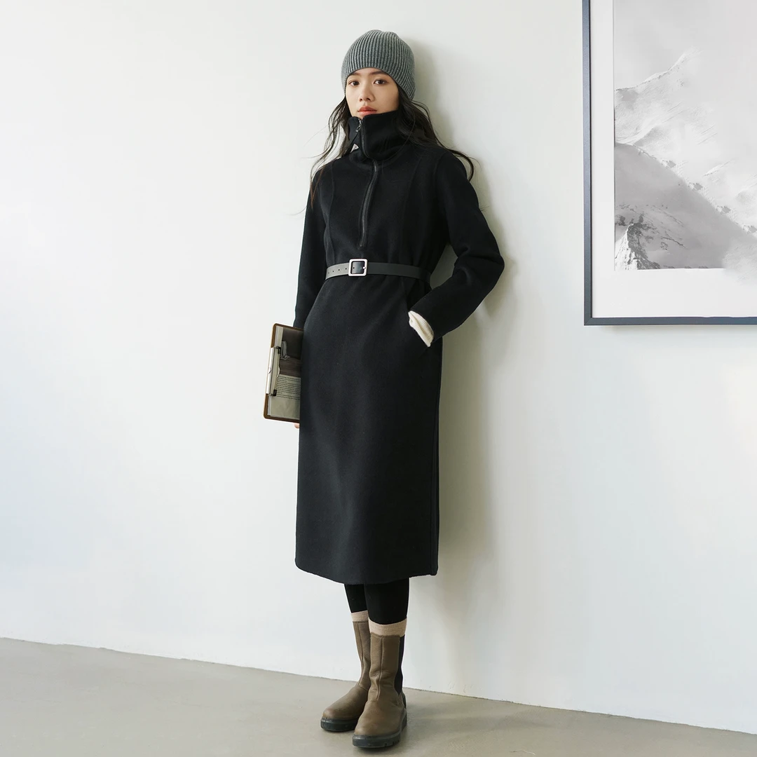 梭家｜冬日的文学沙龙｜美丽诺羊毛桑蚕丝混纺中性风直筒裙气质