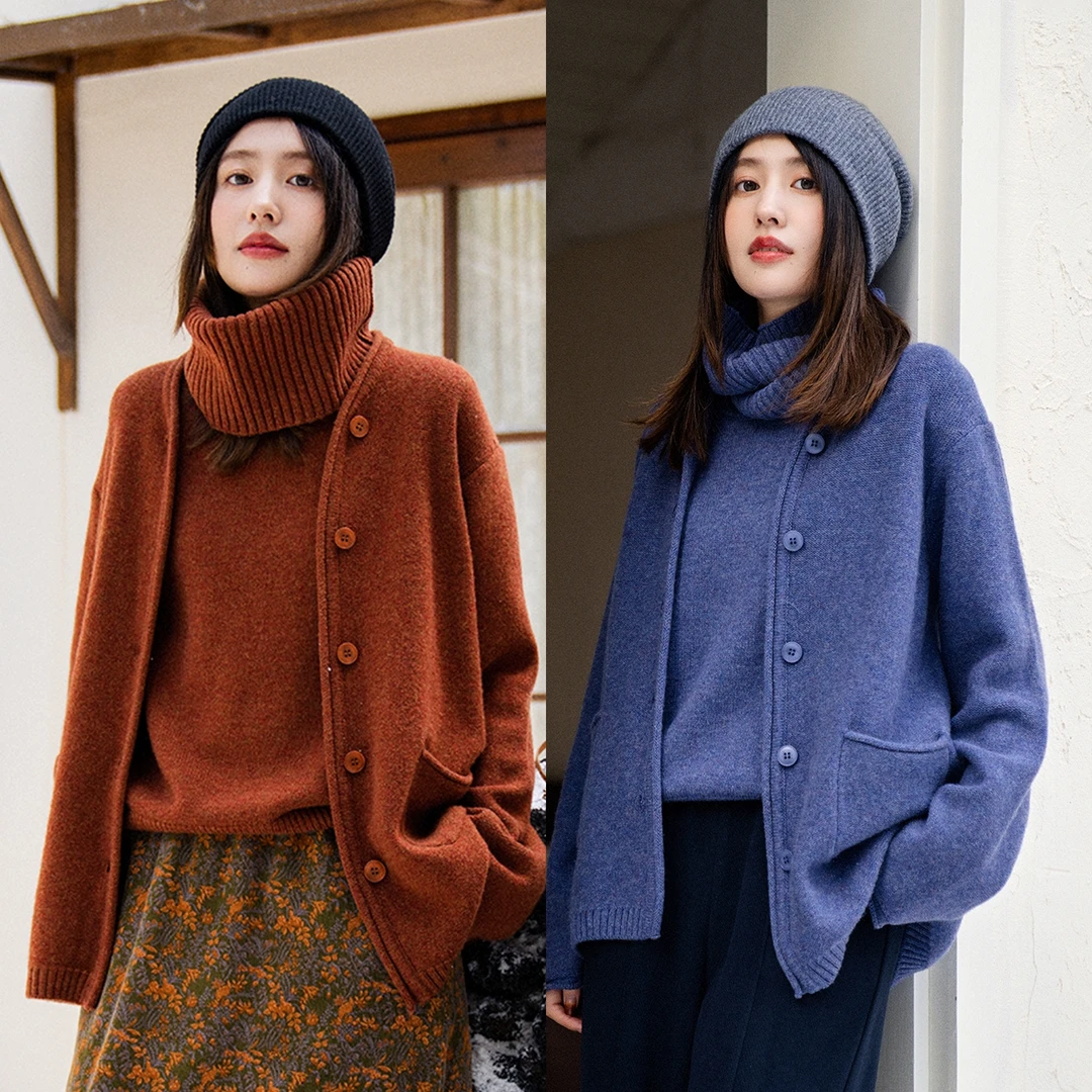 梭家｜有时候｜简约通勤纯羊毛两色秋冬女针织开衫百搭毛衣文艺