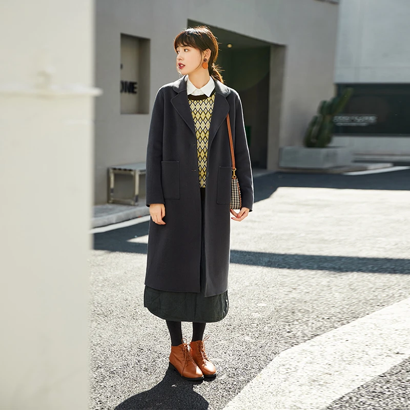 梭家（向北）原创冬季新款女双面羊绒手工大衣气质毛呢外套
