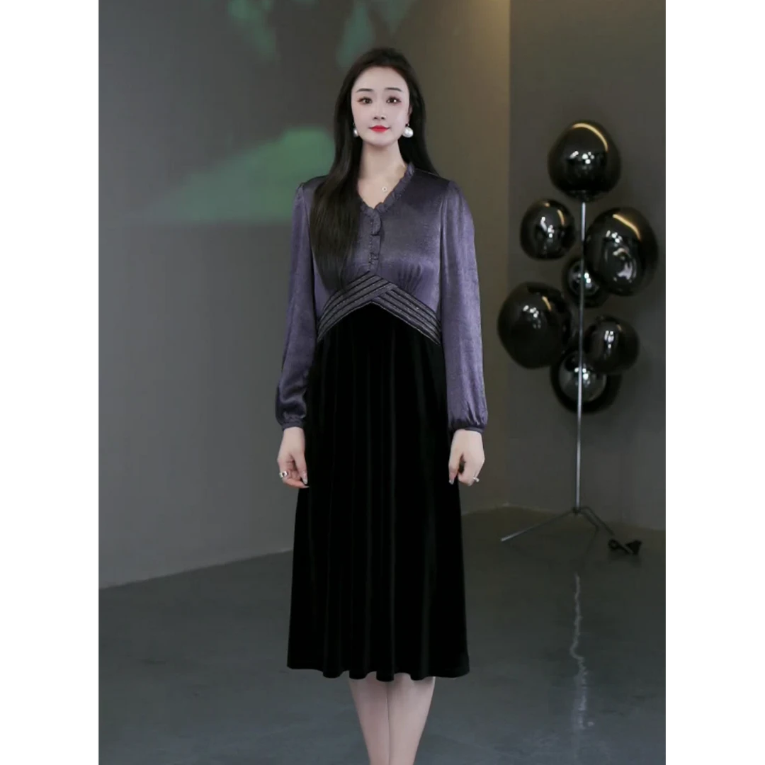 莉莉定制轻奢女装秋冬新款高级优雅显瘦百搭收腰气质连衣裙241380