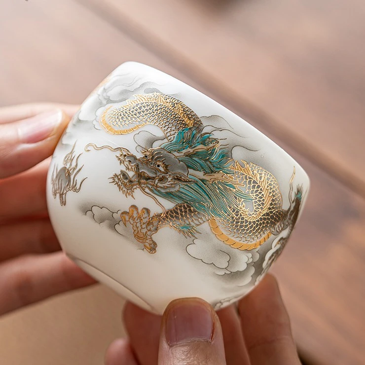 千代素烧羊脂白瓷茶杯家用高档茶具个人专用生肖龙品茗主人杯单杯