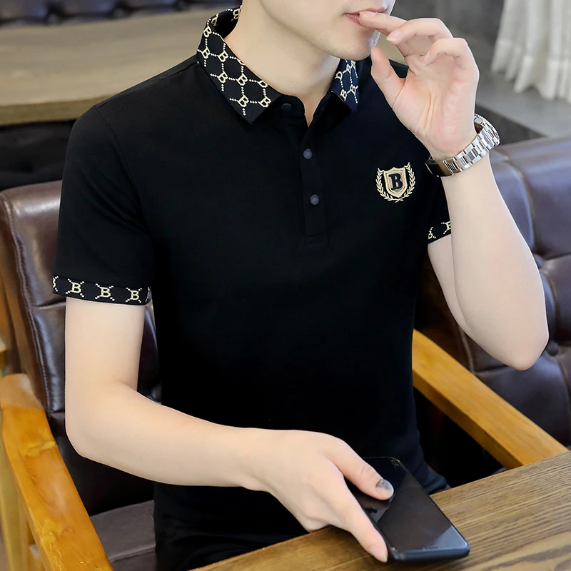 夏季新款男士翻领POLO衫短袖韩版修身潮流绣花百搭休闲半袖T恤