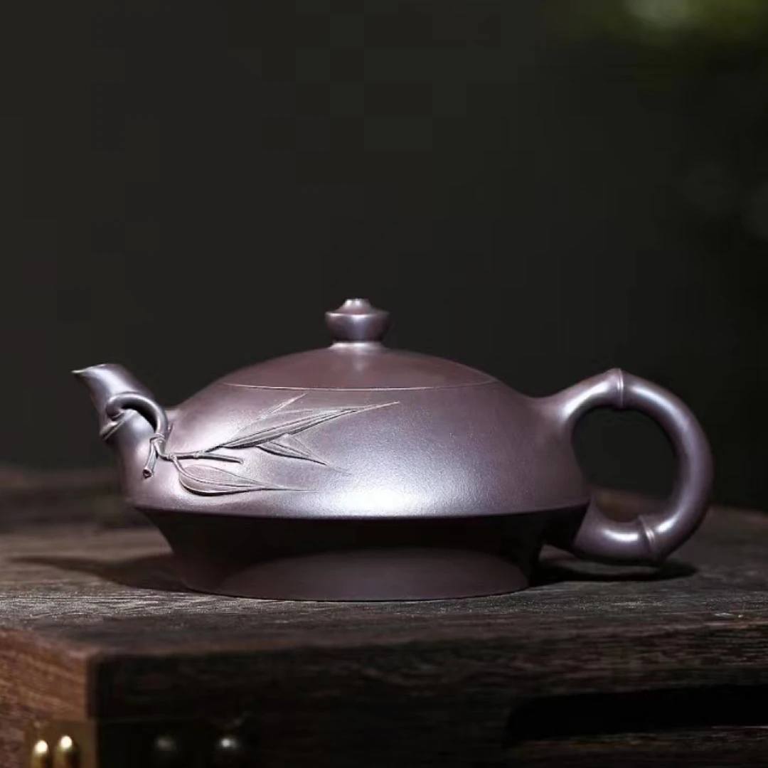 底价精工器|高工张佳龙. 合欢竹节180cc原矿紫泥全手工宜兴紫砂壶