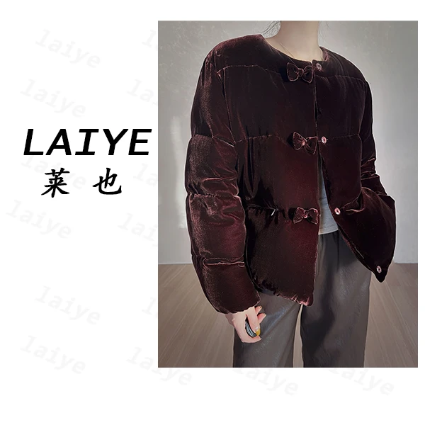 【保暖羽绒服】LAIYE冬新潮流高品质加厚鹅绒真丝丝绒蝴蝶结羽绒服