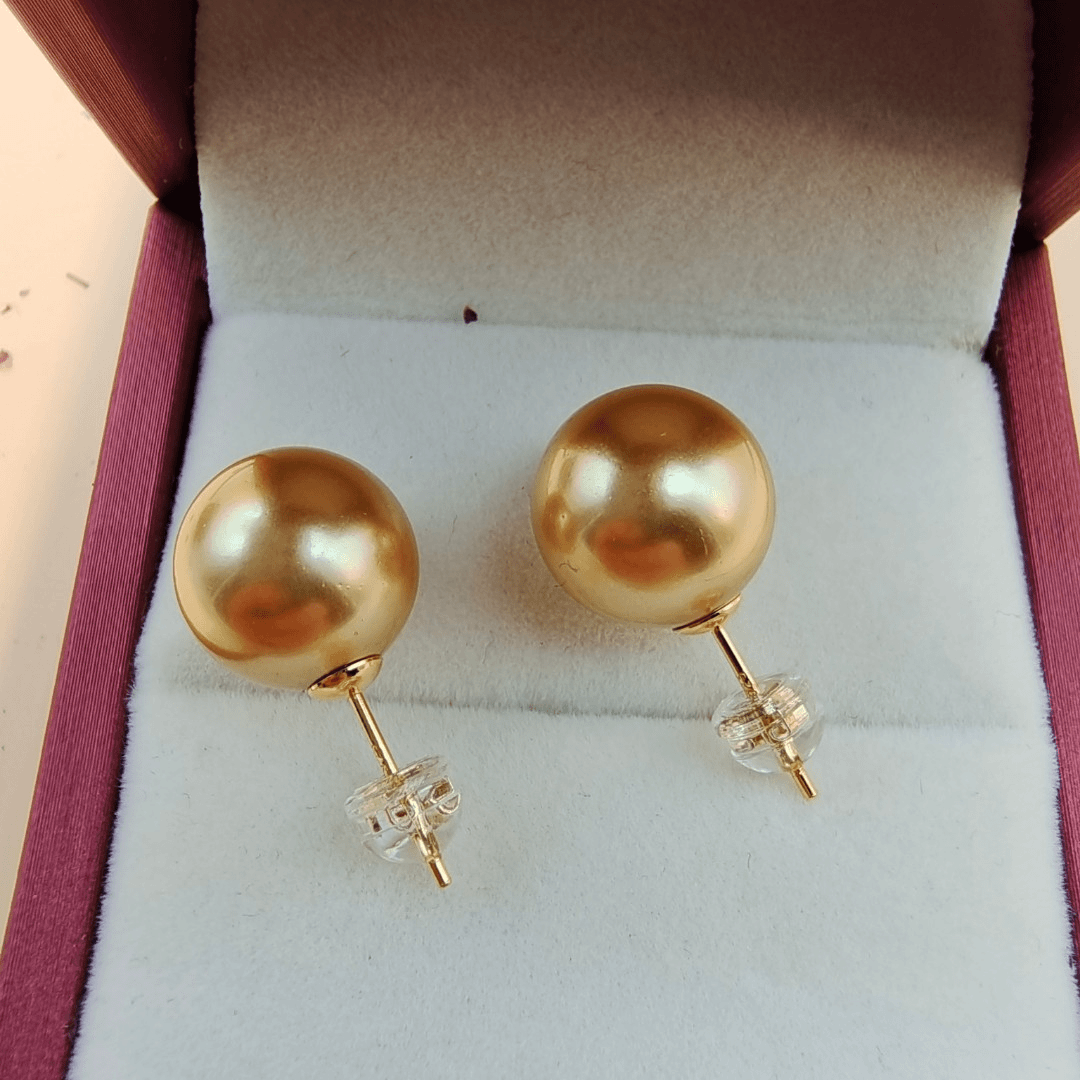 珐琅耳饰 简约气质耳钉925银(新粉福利)海贝珠10-12金色