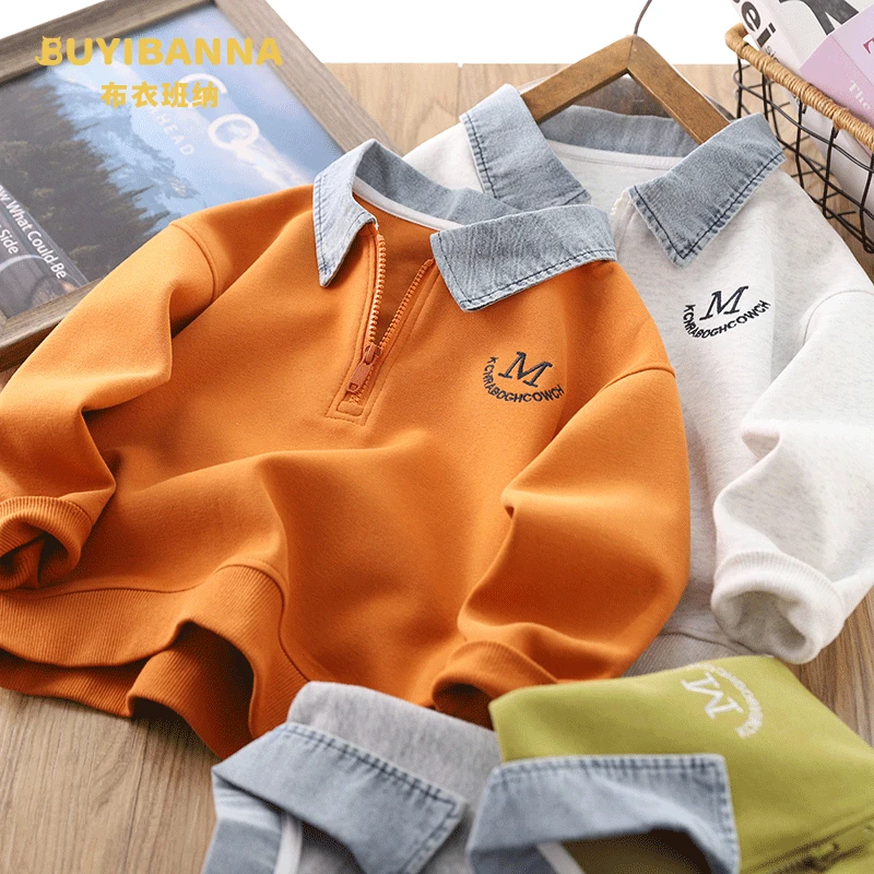 男童春秋款polo衫儿童翻领上衣中大童休闲洋气打底假两件运动卫衣