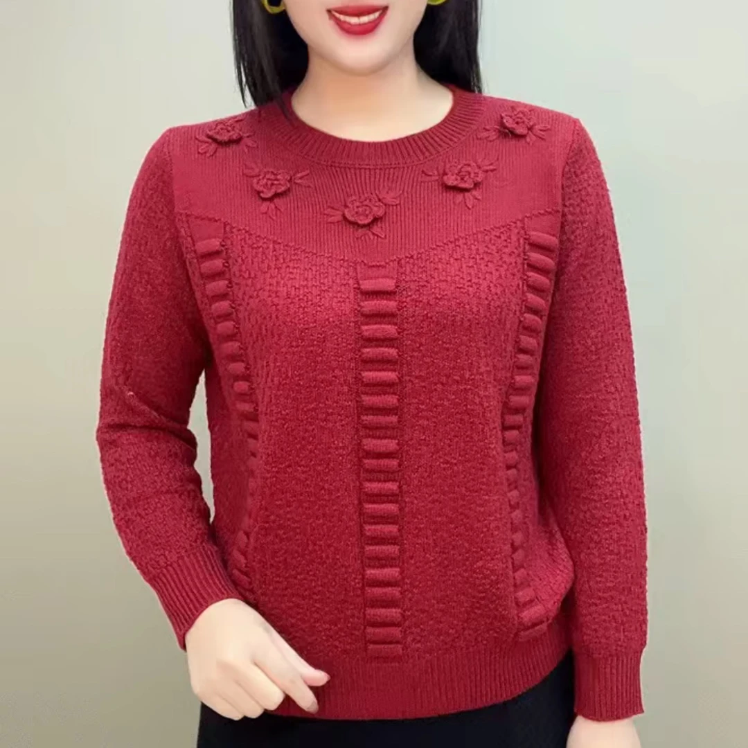 秋冬长袖五朵小花针织衫打底衫