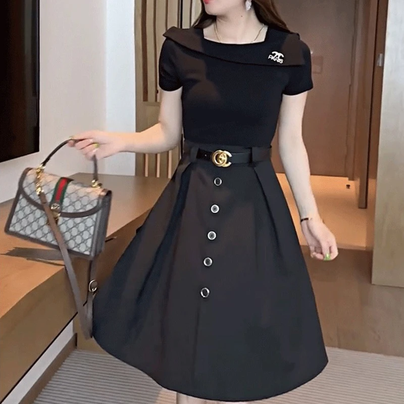2025女装连衣裙时尚休闲修身小黑裙收腰显瘦法式赫本风小个子裙子