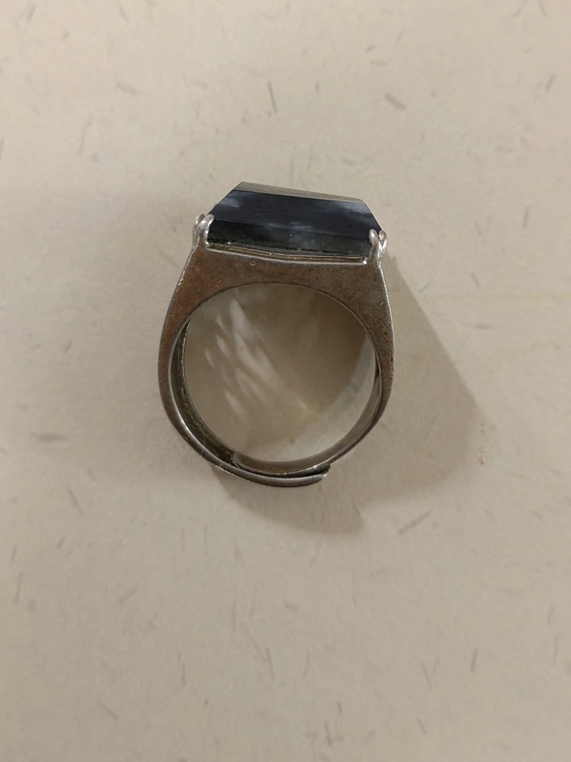 青花戒面 925银镶嵌