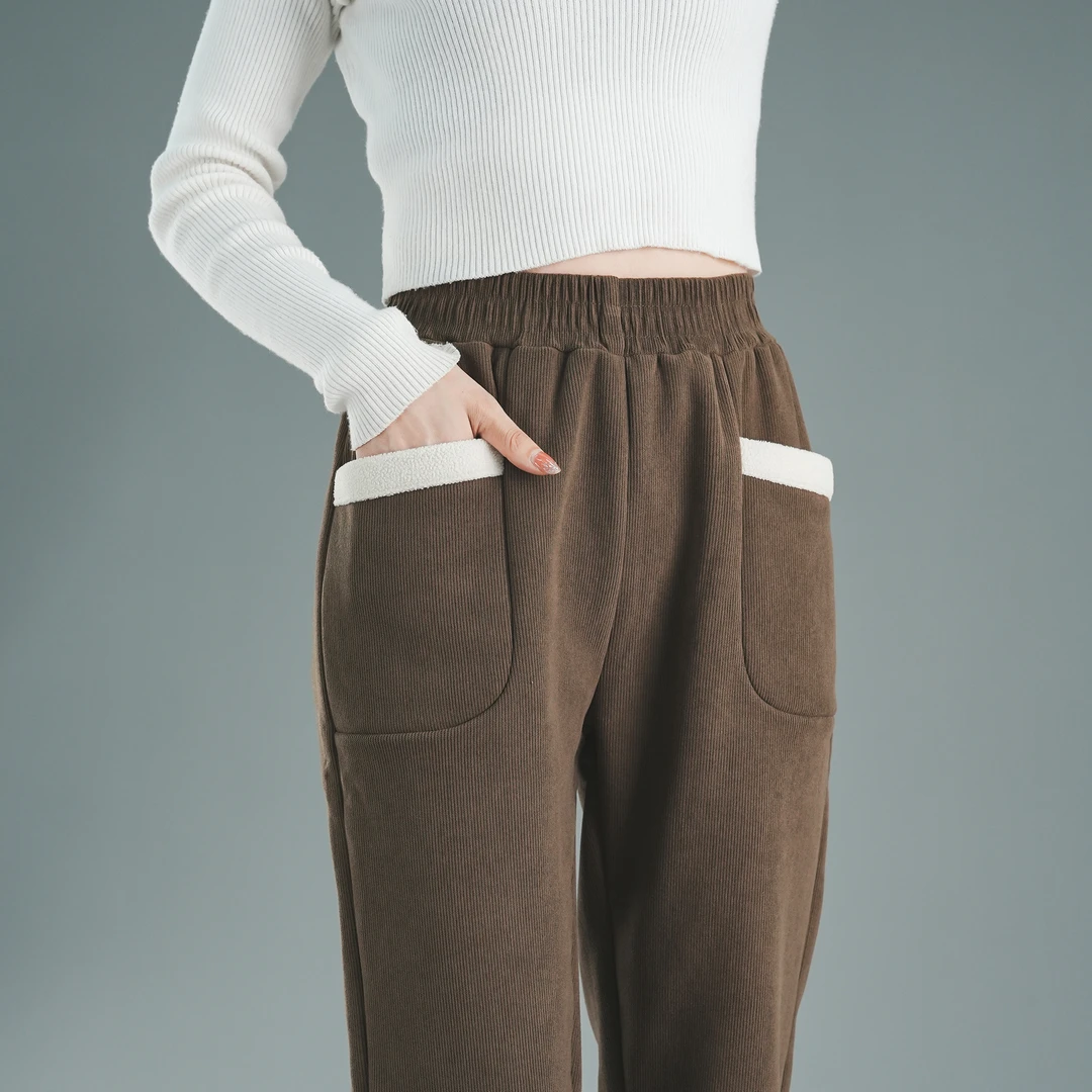 冬季保暖木棉绒百搭宽松外穿休闲长裤加绒加厚保暖哈伦女