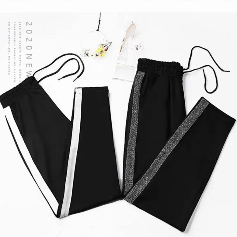 【断码价】速干运动裤女宽松高腰垂感直筒跑步透气哈伦裤子黑色学生