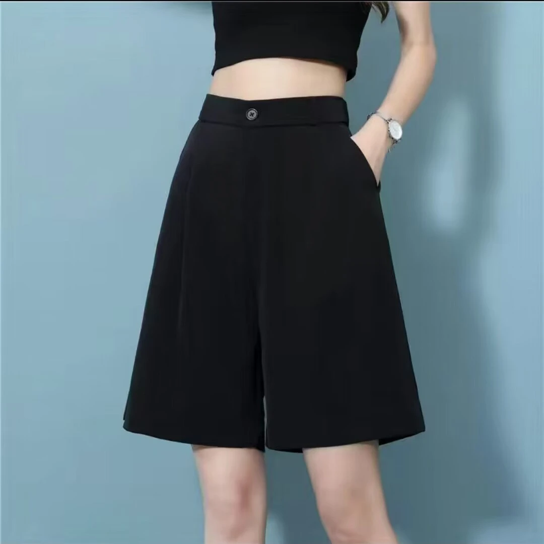 休闲裤女2025夏季新款A字裤子宽松薄款显瘦休闲阔腿西装中裤大码