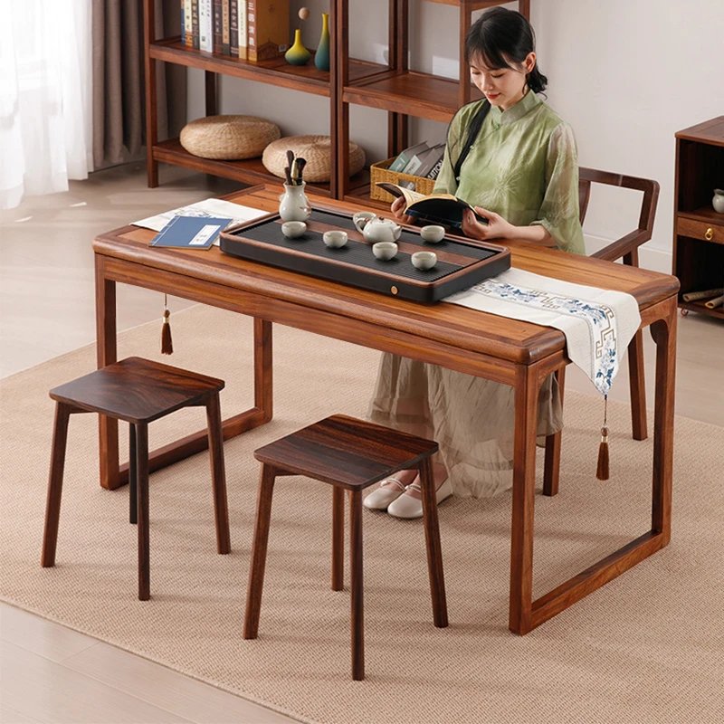 全实木茶桌胡桃木茶台新中式家用泡茶桌椅组合阳台禅意喝茶桌