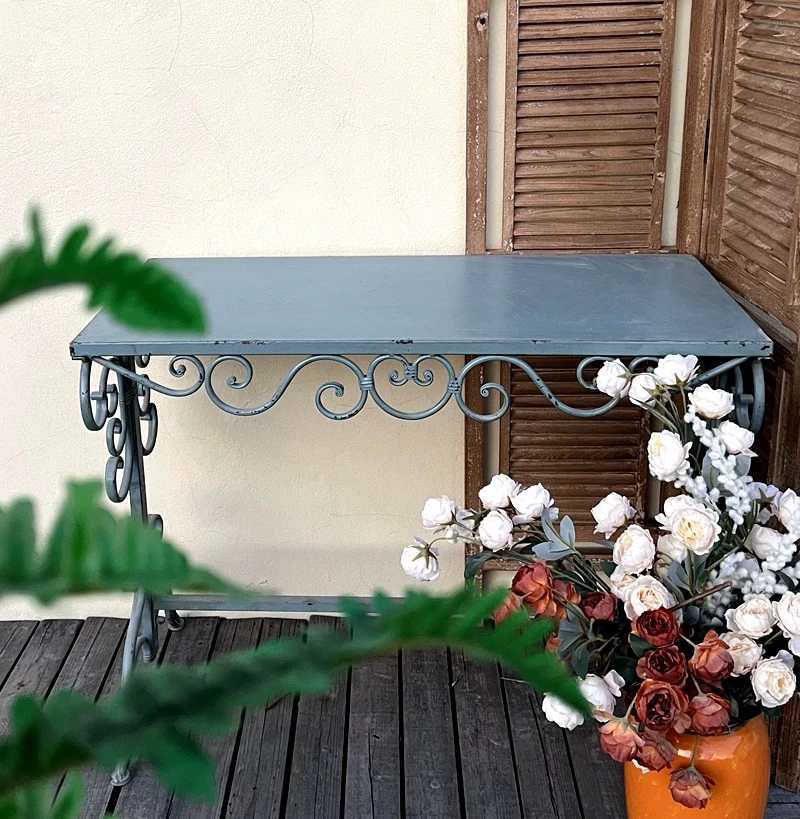 【南乔花园】法式乡村复古做旧全铁艺杂货桌园艺户外收纳装饰铁艺桌