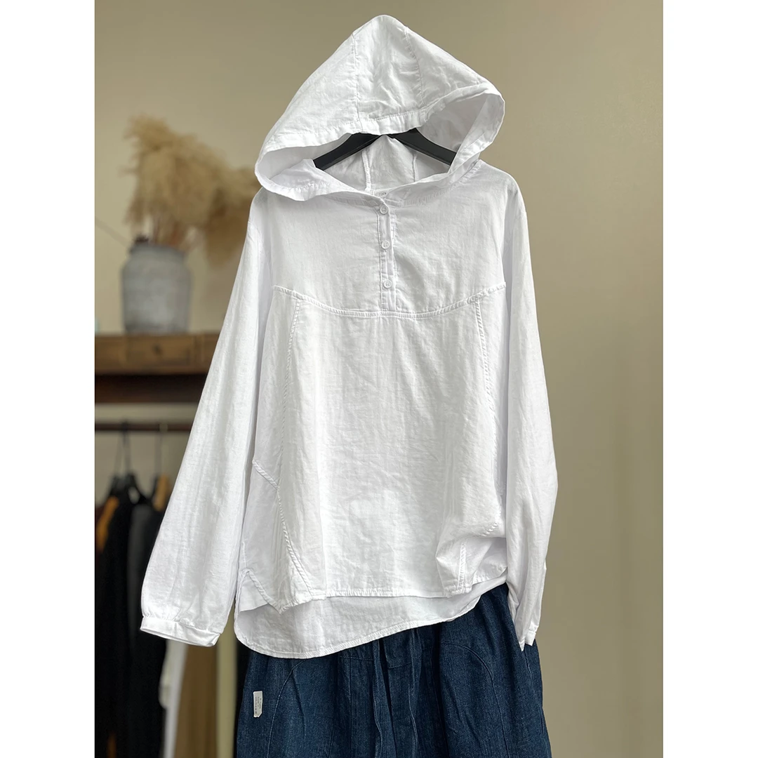 秋季新品连帽拼接宽松百搭长袖T恤文艺休闲套头打底上衣