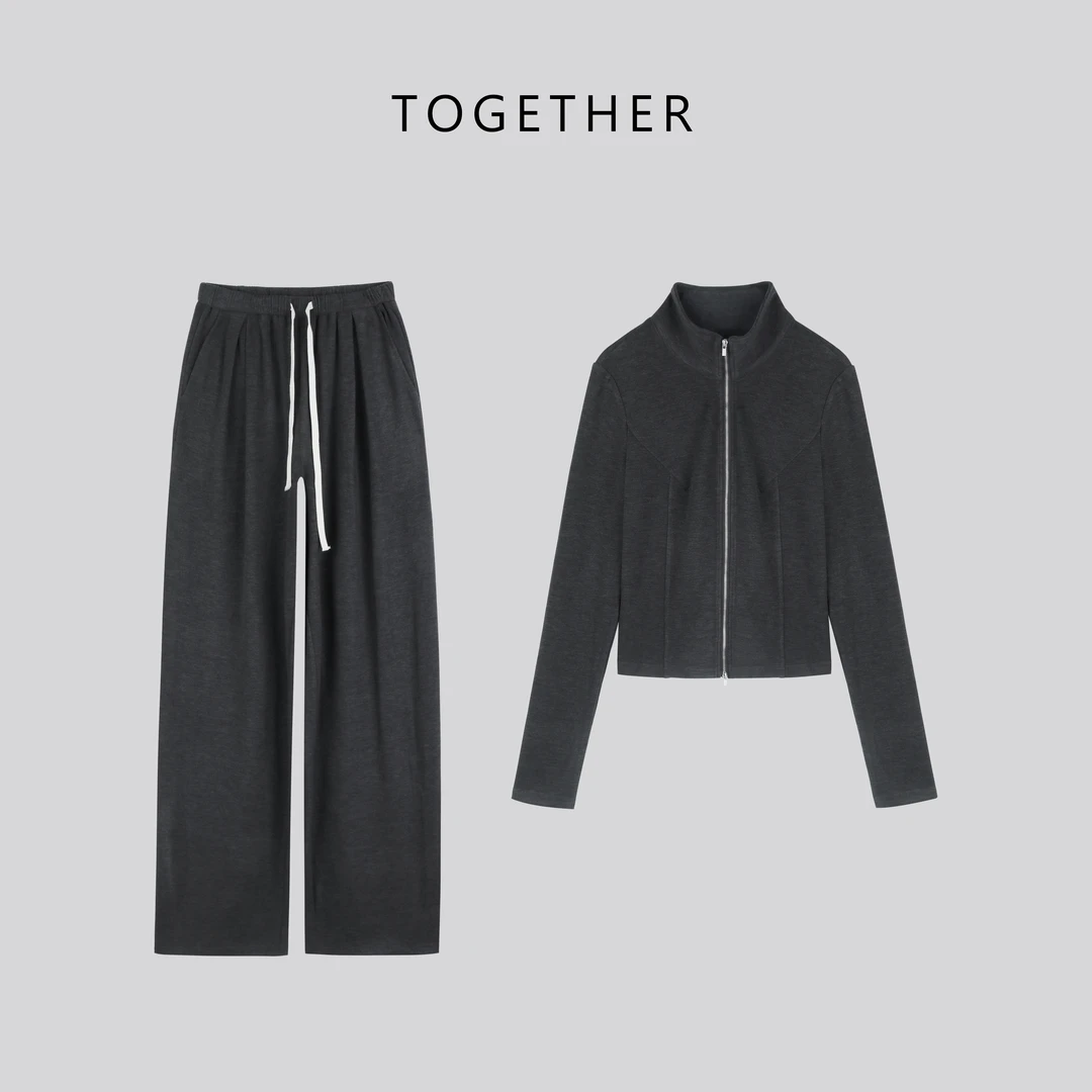 【Together】 · 巧诗 ·  秋季立领弹性拉链休闲两件套套装53000