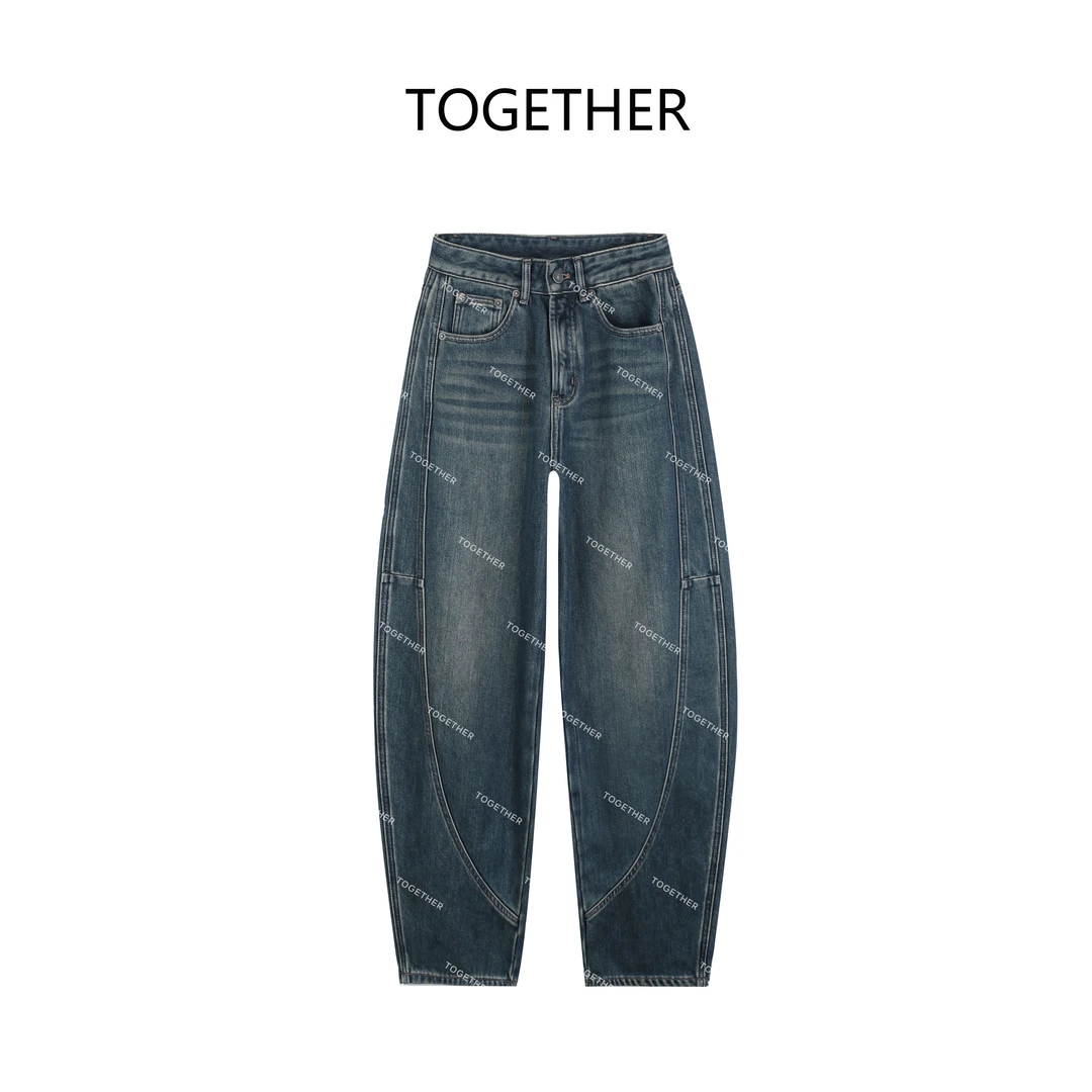 【ASIA BLUE】· 落盏 ·冬季无弹加绒设计感百搭哈伦弯刀牛仔裤Q5215