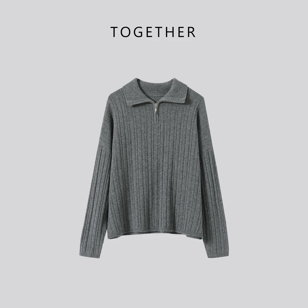 【Together】· 雨柠 · 秋冬微弹翻领拉链绵羊毛休闲上衣#358FW